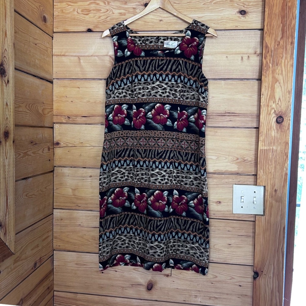 Vintage Shift Dress Womens Size 10 Multicolor Leopard Floral Kathie Lee